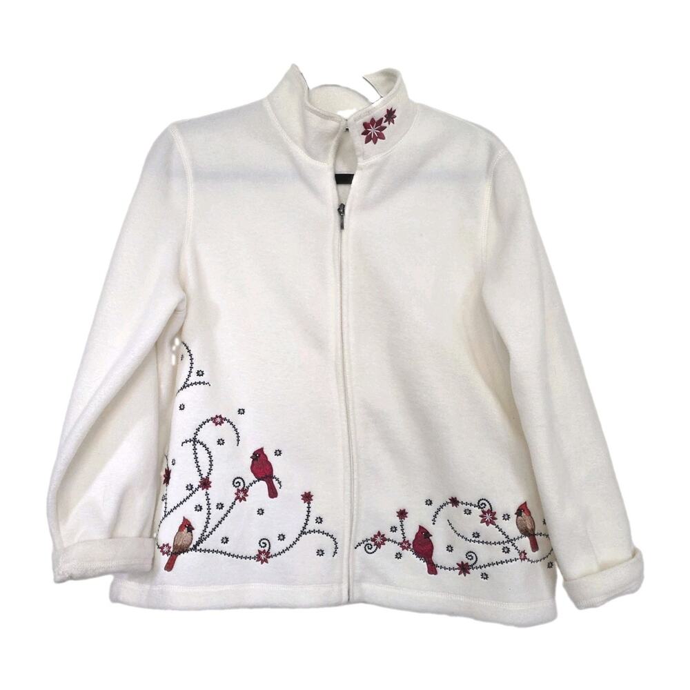 Vintage Cardinal Fleece Jacket Womens PM Winter Christmas Grandmacore Cottage
